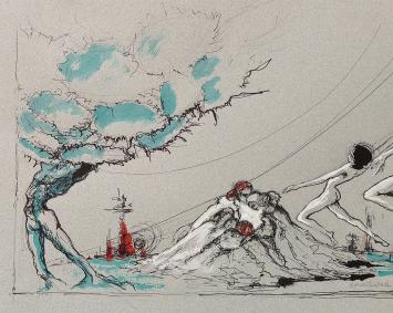 Auguste Chevalier met surrealistisch kunstwerk op papier