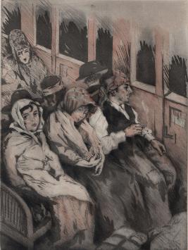 Édouard Chimot met een ets in kleur