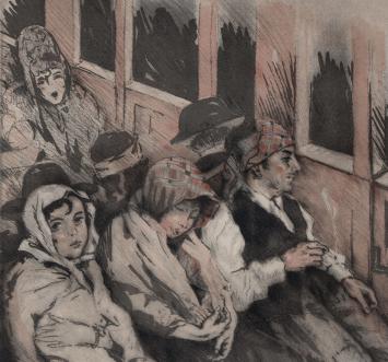 Voyageurs dans le compartiment du train
