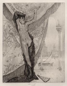 Eau-forte van Édouard Chimot, naakte vrouw