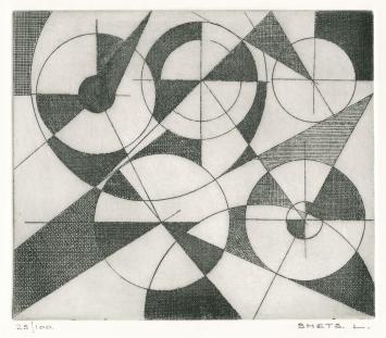 Een gesigneerde abstracte ets van Léon Smets