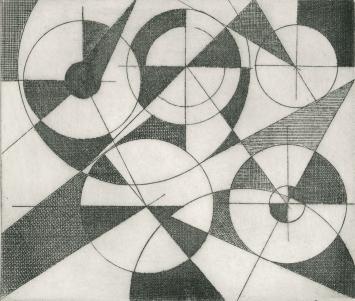 De Belgische etser Léon Smets met een abstracte ets