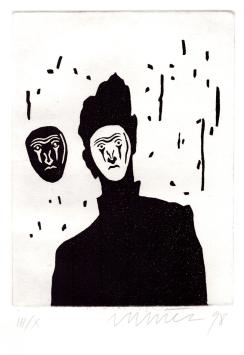 Gesigneerde grafiek van de Belgische graficus J. Vanriet