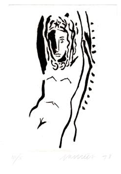 Gesigneerde grafiek van de Belgische graficus J. Vanriet