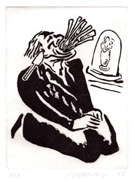 Gesigneerde grafiek van de Belgische graficus J. Vanriet