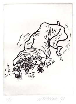 Gesigneerde grafiek van de Belgische graficus J. Vanriet