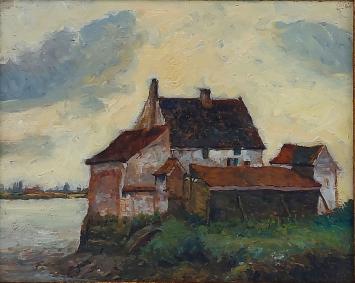 Charles Claessens met een olieverfschilderij