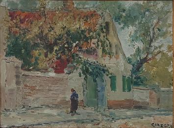 Schilderij van René Clarot op bord geschilderd