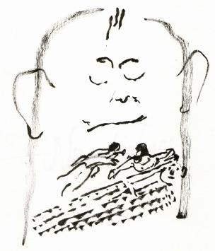 Hugo Claus  met een originele tekening