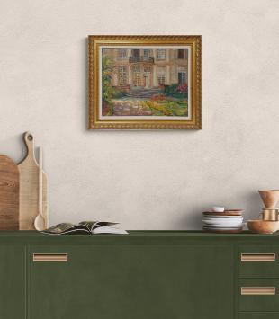 Het herenhuis met de bloementuin – Oil on board – Albert Geudens