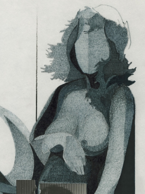 Eugène Eechaut met een tekening gemengde techniek