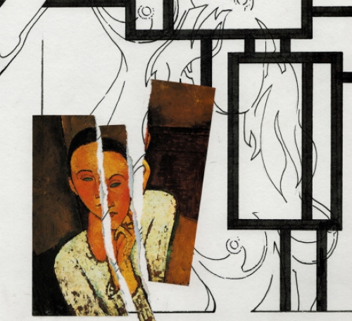 Eugène Eechaut met een tekening gemengde techniek