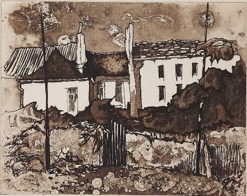 Belgische kunstenaar André Colpin met een ets