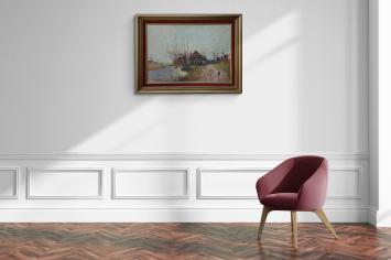 Herfstlandschap, boerderij aan het ven