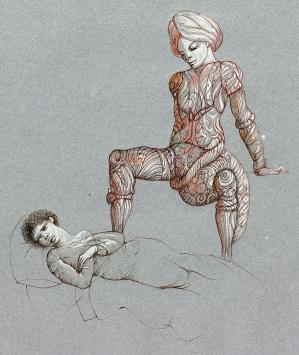 Leonor Fini met een droge naald ets uit 1981