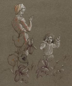 Leonor Fini met een ets uit 1981