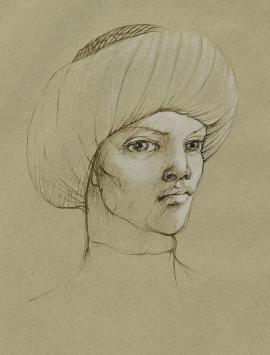 Leonor Fini met een ets uit 1981