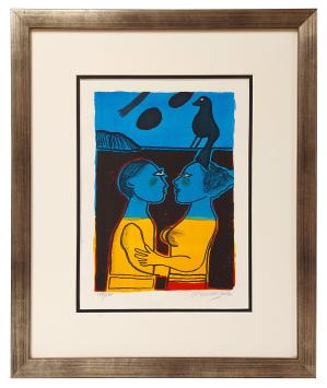 Corneille met een gesigneerde lithografie uit 2002
