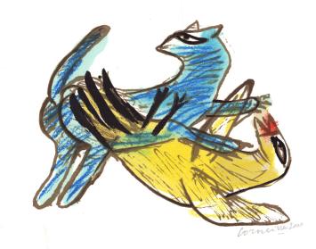 Litho, kat en vogel van Corneille