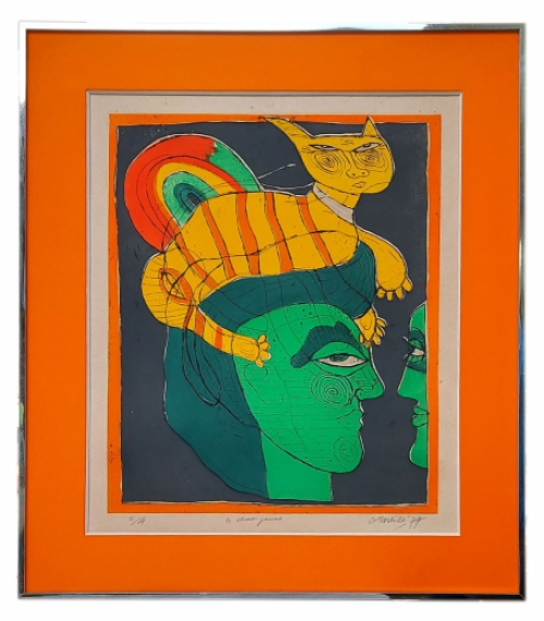 Corneille met een litho uit 1977