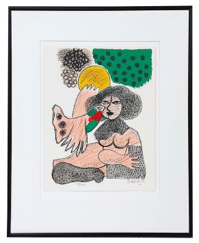 Corneille met een gesigneerde lithografie uit 1986