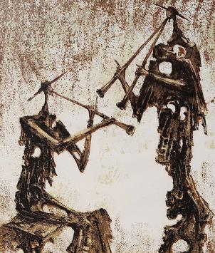 Kunstenaar Remy Cornelissen met een grafisch kunstwerk