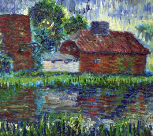 Kunstschilder Cornel Snels met een Watermolen