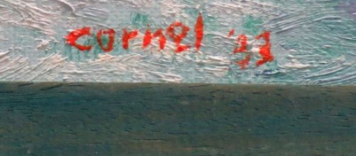 Kunstschilder Cornel Snels met een zicht op de kerk van Senard