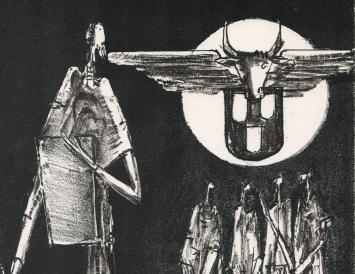 Kunstenaar Remy Cornelissen met een originele litho