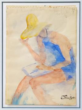 De Belgische kunstschilder George Creten met een aquarel