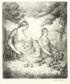 De Belgische kunstenaar George Creten  met een ets