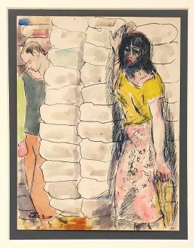 De Belgische kunstenaar George Creten met een aquarel