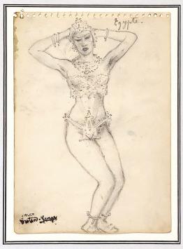 De Belgische kunstenaar George Creten  met een kleine potloodtekening