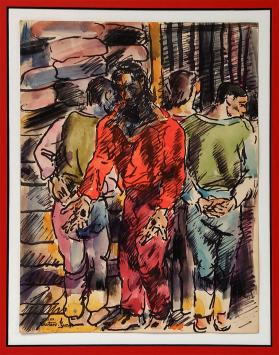 De Belgische kunstschilder George Creten met een aquarel