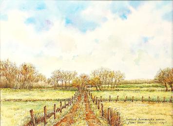 Frans Croes met een landschaps aquarel
