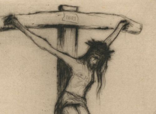 Belgische kunstenaar Dirk Baksteen met een ets