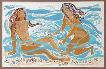 Belgische kunstenares Mary Dambiermont  met gouache