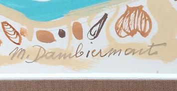 Gouache, twee dames in het water aan de zee