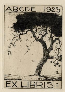 Belgische graficus Dirk Baksteen met een ets uit 1923