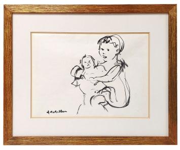 Gesigneerde schets van de Belgische kunstenaar Albert De Deken
