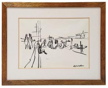 Gesigneerde schets van de Belgische kunstenaar Albert De Deken