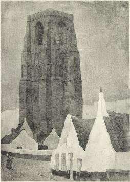 Kunstwerk op papier, grote ets van Michel De Goeye