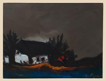 Olieverf van Gabriel De Pauw, boerderij bij nacht