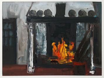 Olieverf van Gabriel De Pauw, open haard