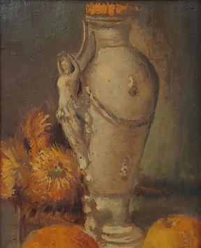 Stilleven met kruik en fruit