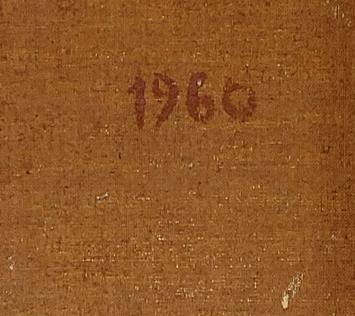 Stilleven, kruik met dame, bloemen en fruit 1960