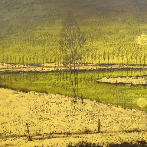 Schilderij met rivier bij nacht