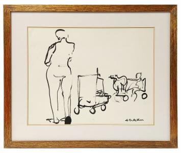 Gesigneerde schets van de Belgische kunstenaar Albert De Deken
