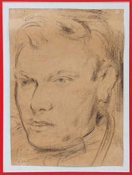 Kleine ingekaderde tekening van een man van René De Lannoy