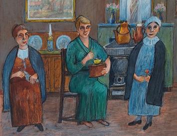 Belgische kunstenaar Delfosse met een kunstwerk op papier